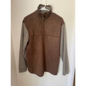 Faux Suede Quarter Zip Pullover Brown Tan Long Sleeve Men’s M